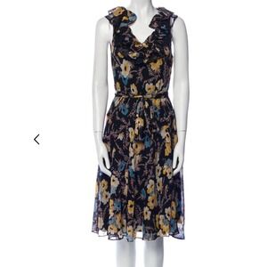 Lauren Ralph Lauren Black Label Midi Dress Sz 2 Black Floral Ruffle Wedding NWT